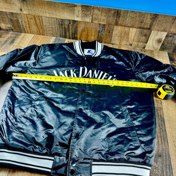 JACK DANIELS Black Satin Bomber STARTER Jacket Mens 2XL Tennessee Whiskey EX - Picture 7 of 12